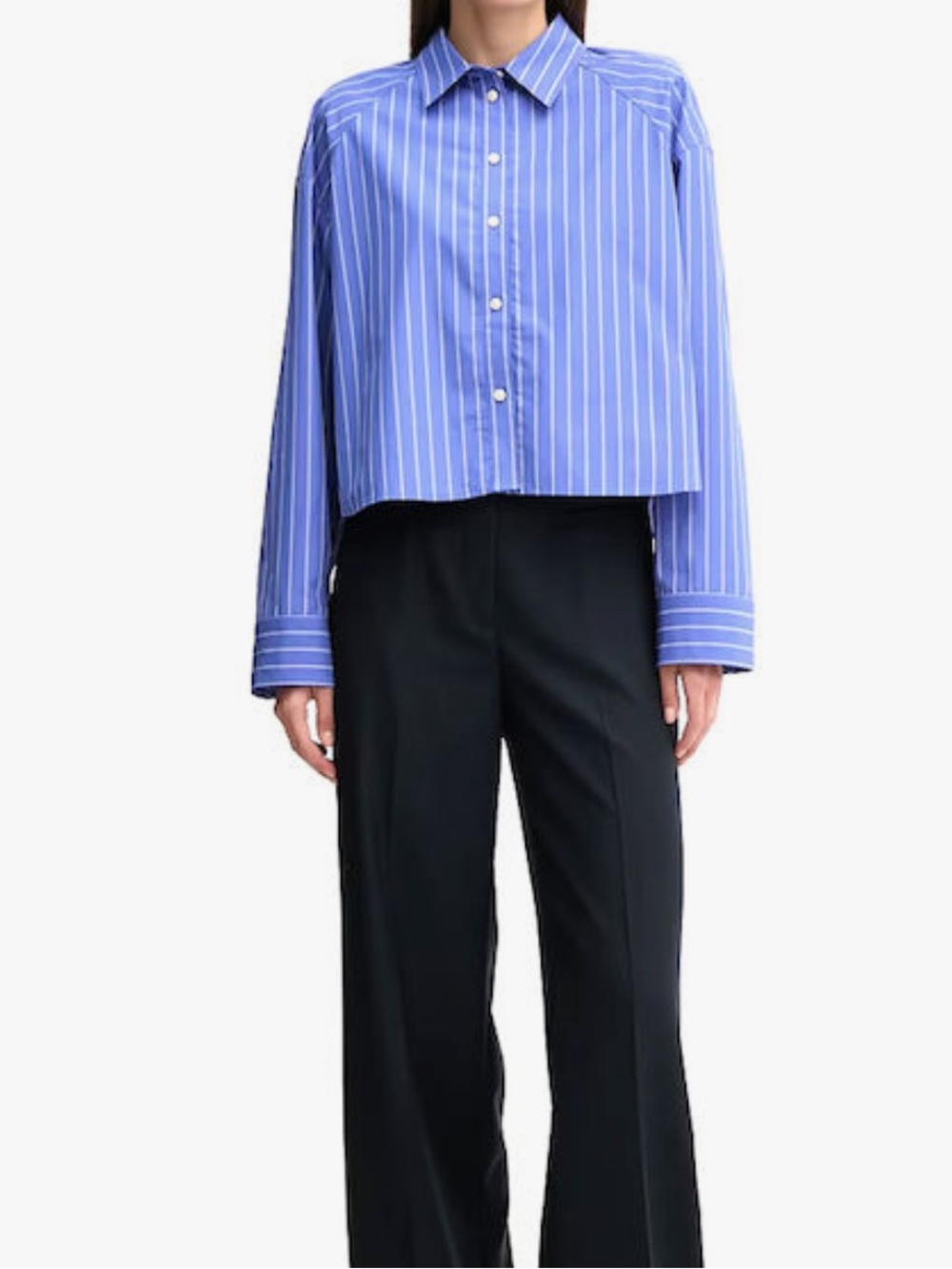 Zara Button Down Shirt, Cotton Poplin, Cropped, Blue & White Stripe, M - Picture 2 of 13